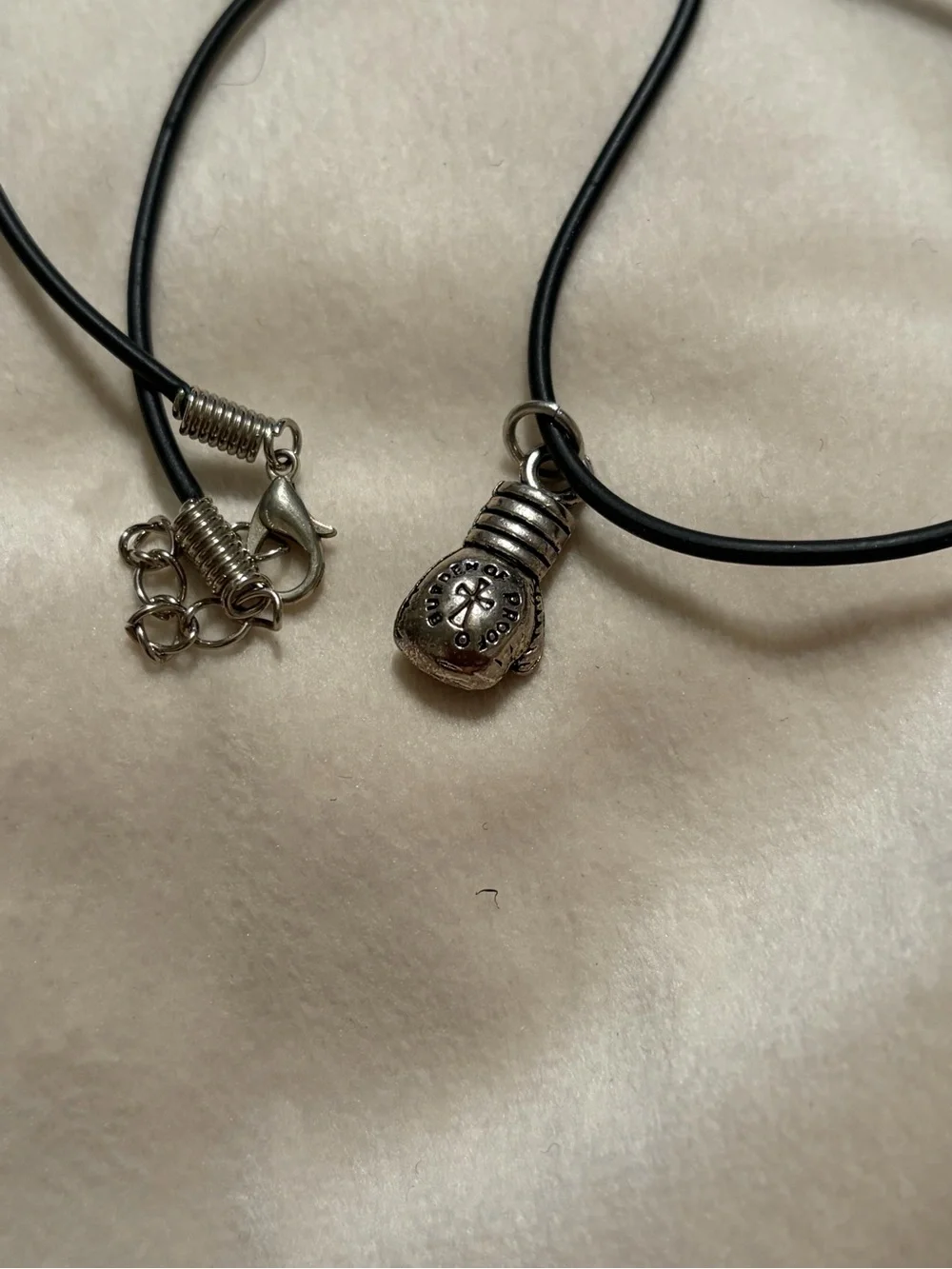 Silver Boxing Glove Pendant Necklace - Pendant on Black Cord